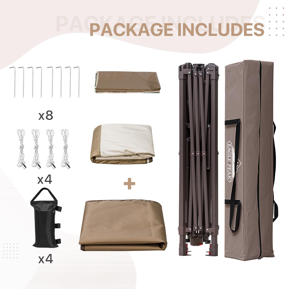 EAGLE PEAK 13x13 Pop Up Gazebo with 4 Wall Panels, Easy Up Canopy for Patio and Backyard, Easy Set up Outdoor Gazebo (Beige/Brown) EAGLE PEAK