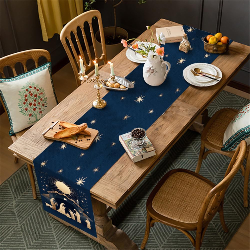 WRAPAHOLIC Christmas Table Runner - 13 x 72 Inch - Seasonal Winter Xmas Holiday Farmhouse Style Kitchen Dining Table Decoration for Indoor Outdoor Home Party - Nativity WRAPAHOLIC