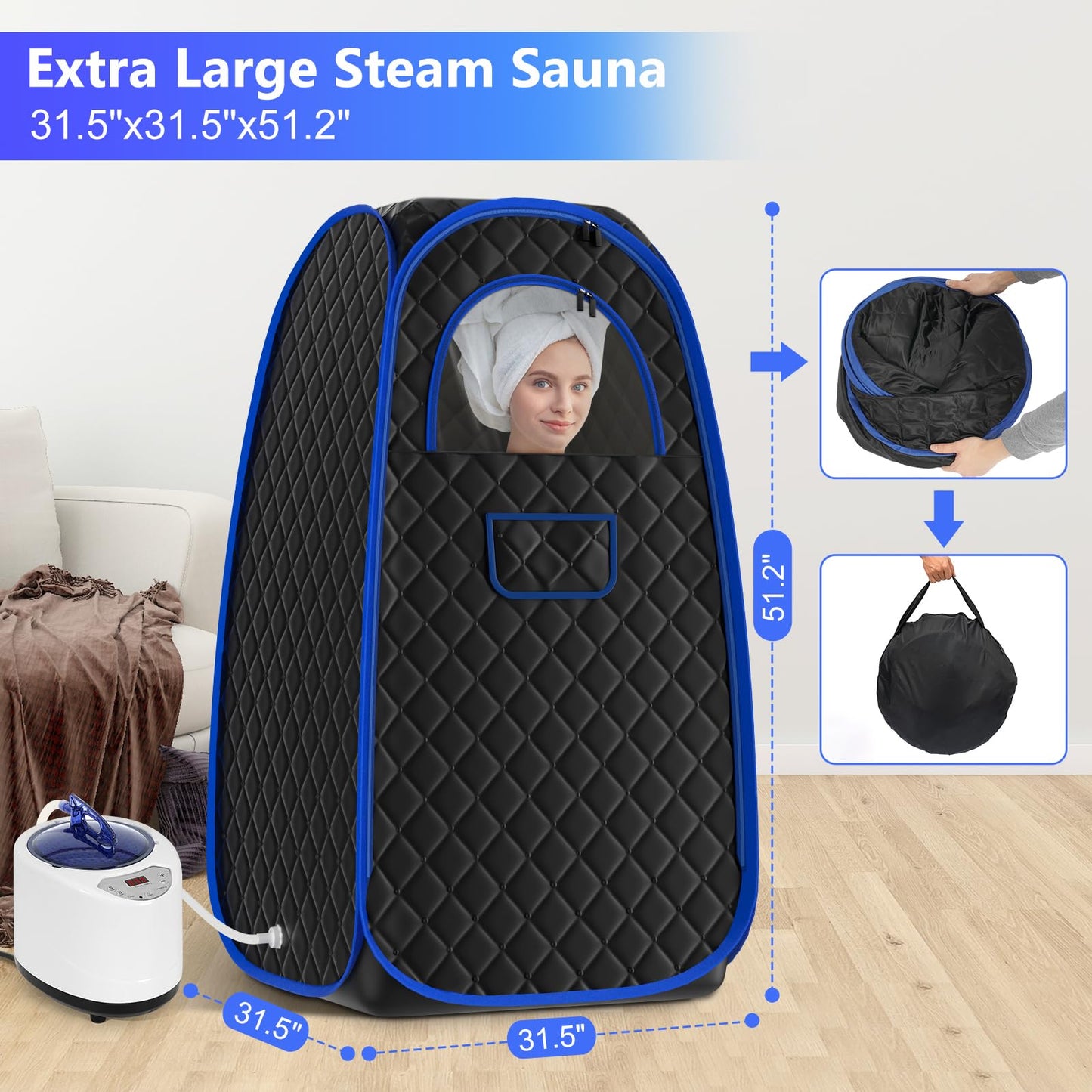 X-Vcak Foldable Steam Sauna, Portable Sauna for Home, Sauna Tent Sauna Box with 2.6L Steamer, Remote Control, Folding Chair, 9 Levels