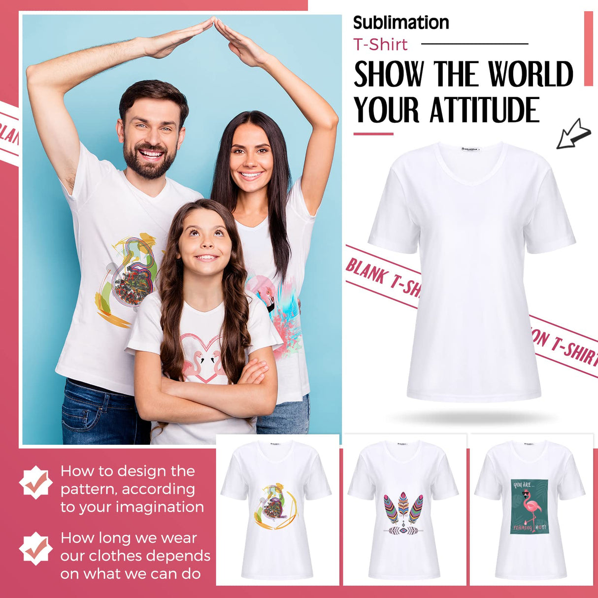 Women's V-Neck Sublimation T-Shirts 4-Pack - Medium, White Blank, Short Sleeve Blouses Tarpop