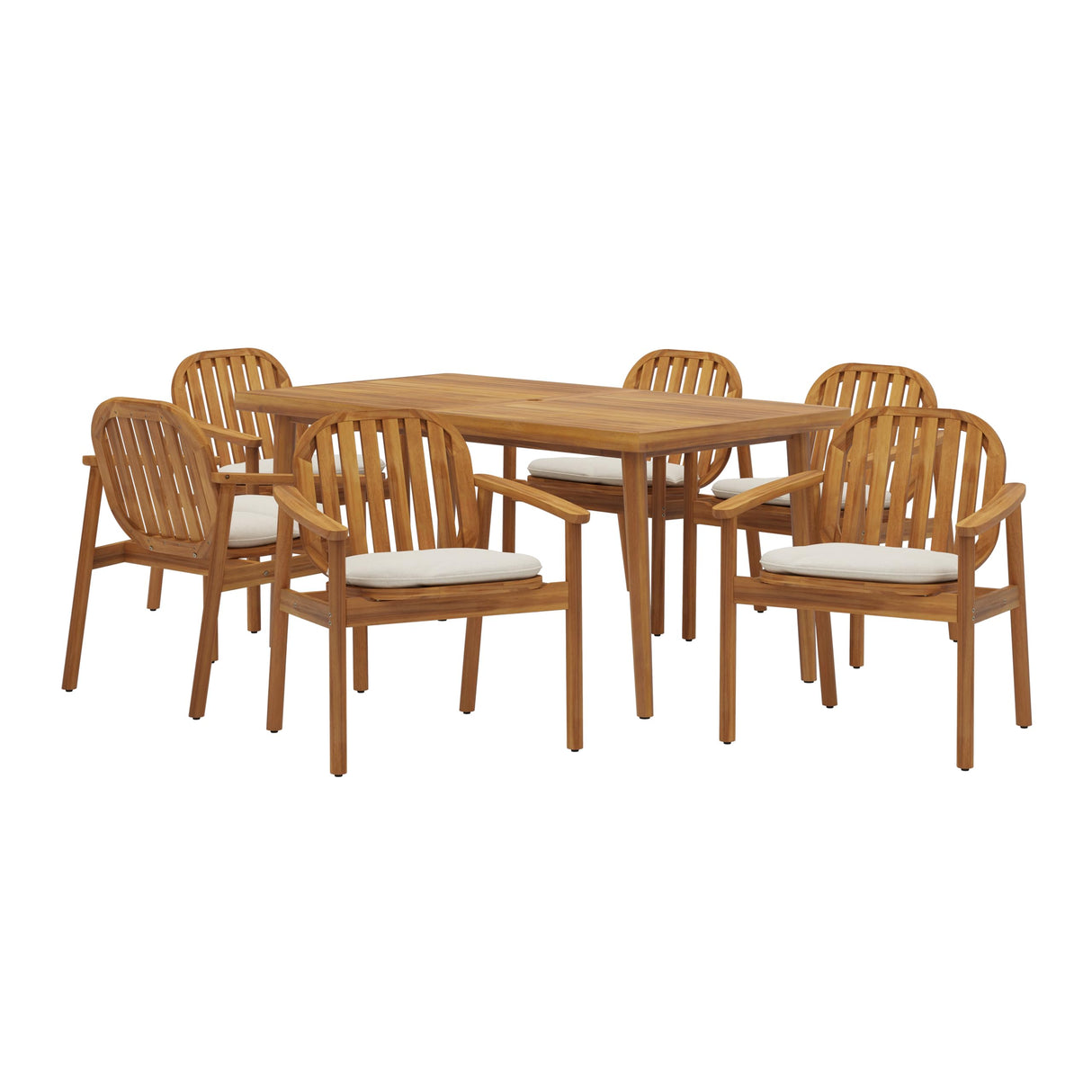 Christopher Knight Home Meja Acacia Wood Outdoor Dining Set for 6, Wooden 7 Piece Patio Dining Table Set, Wooden Outdoor Dining Armchair and Table Set with Cushion, Patio Furniture Set, Teak+Beige Christopher Knight Home