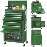 Greenvelly Metal Tool Chest,8-Drawer Rolling Tool Chest on Wheels,2 in 1 Detachable Tool Cabinets,Liners and Locking System for Warehouse, Garage,Workshop, Barbershop（Green） Greenvelly