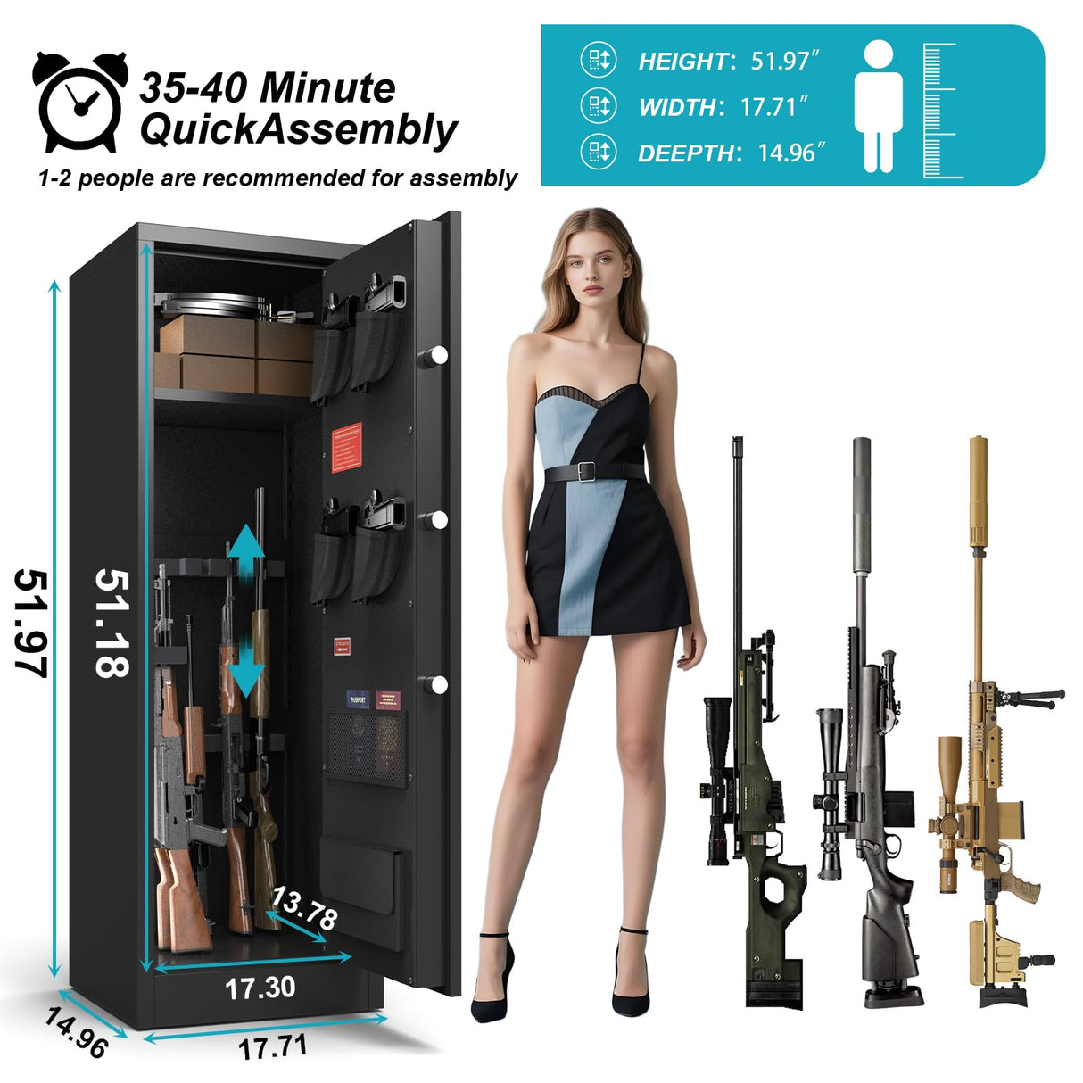 HEANVO 10-12 Gun Safe for Rifles and Pistols, Rifle Safes for Home, Digital Locking Gun Cabinet, Shotgun Safe with Dual Alarm System, Large Rifle Cabinet with Removable Shelf HEANVO