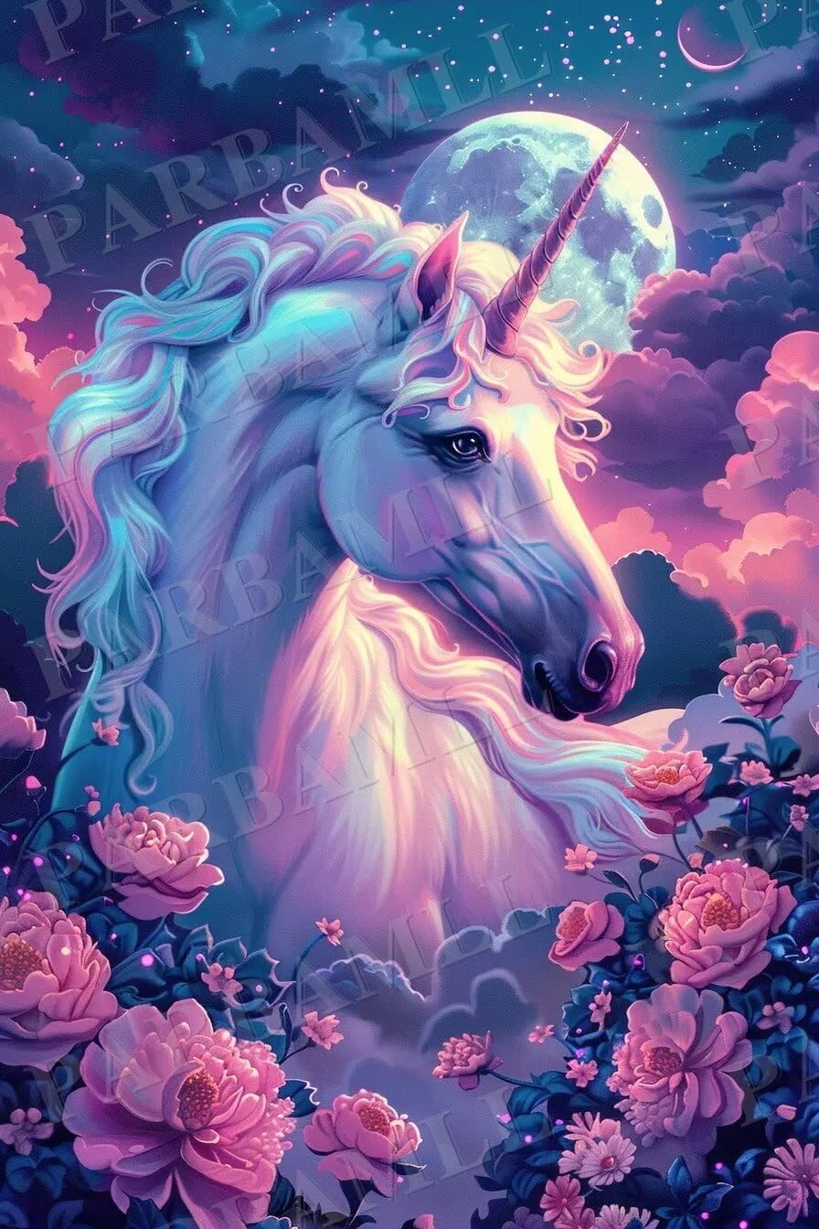 Garden Unicorn Diamond Painting Kits,Fun DIY Full Circle Diamond Cross Stitch Art Kit for Adults Enjoying Family Fun Time Home Decor Wall Decor 8x12 Inch Parbamll