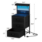 SZLHANJZ LED Nighstand with Charging Station, Dresser Nightstand with 3 Drawers and LED Lights, Storage Side Table with Shelf and Hooks, Tall End Table for Bedside, Bedroom, Modern Black SZLHANJZ