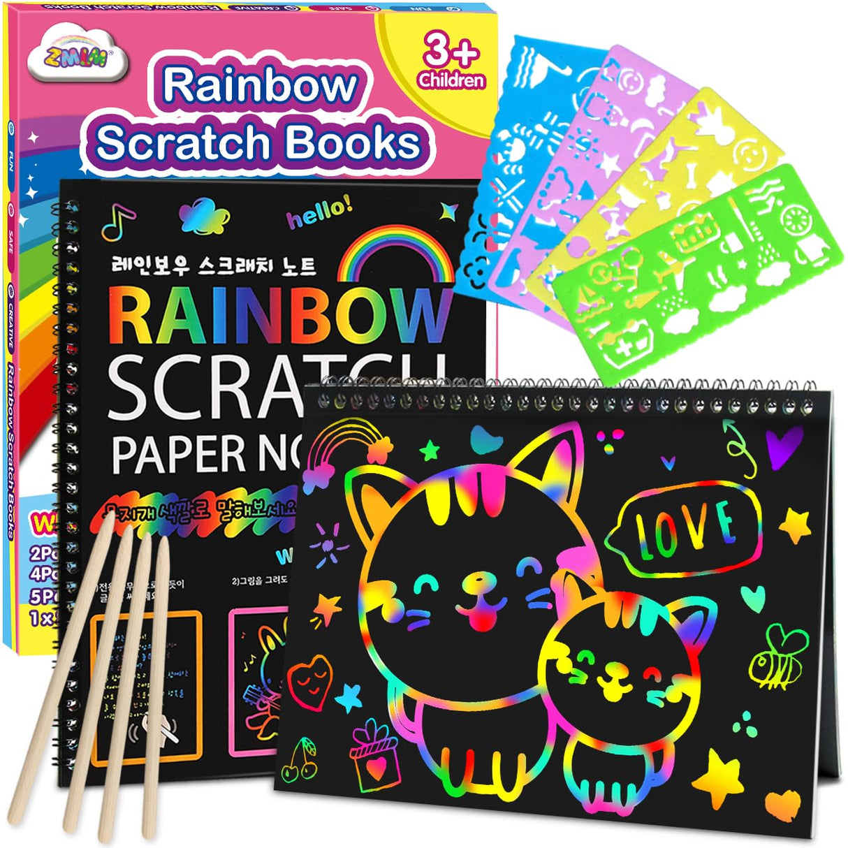 ZMLM Scratch Paper Art-Crafts Gift: 2 Pack Rainbow Notebooks Supplies Toys Easter Basket Stuffers for 3 4 5 6 7 8 9 10 Years Old Girls and Boys Kids Birthday Party Games (Pink) ZMLM