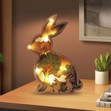 Drawelry 3D Wooden Animals Carving Home Decorative - Creative Wood Carved Lamp Farmhouse Wooden Animals Sculpture Ornaments Easter Birthday Gifts for Family Friend Son Dad (Rabbit, with Light) Drawelry