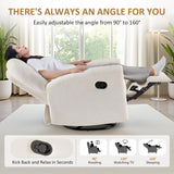 VANOMi 360 Swivel Rocker Recliner Chair, Nursery Rocking Chair with Tufted Backrest, Manual Recliner Chairs for Small Spaces, Upholstered Glider Nursing Chair for Living Room, Bedroom (White) VANOMi
