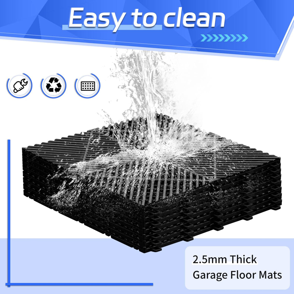 Barydat 72 Pcs Modular 12'' x 12'' Drainage Interlocking Floor Tiles Bulk Garage Cushion Mat Pool DIY Flooring Tiles Polypropylene Non Slip Tiles for Garage Outdoor Indoor Pool Shower Flooring (Black) Barydat