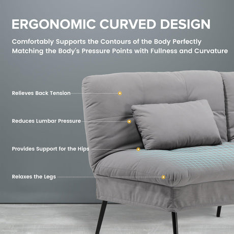 COMHOMA Convertible Sofa Bed,68″Fabric Couch with Adjustable Backrest,Loveseat Recliner Sleeper Living Room Furniture futon Set,Grey COMHOMA
