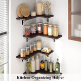 Love-KANKEI Corner Shelf Wall Mounted,Floating Wall Shelves for Storage,Rustic Wood Hanging Shelves for Display,Bedroom Bathroom Living Room Kitchen,Set of 4, Dark Brown Love-KANKEI