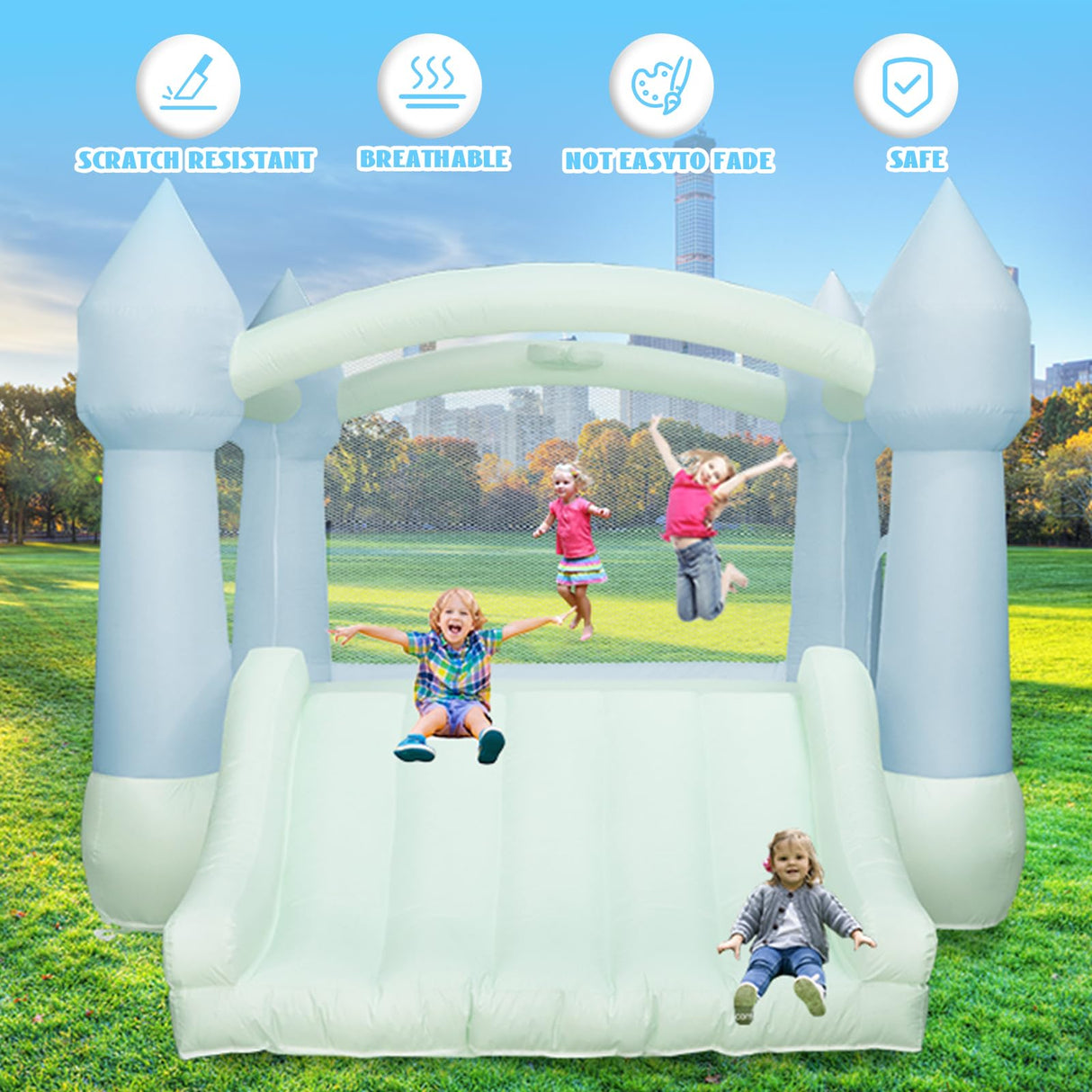 AKSPORT Inflatable Bounce House,White Castle Bounce House for Kids 3-6 Indoor & Outdoor Inflatable Bouncer House with Slide & Air Blower & Balloons for Kids Birthday Party,Wedding Party AKSPORT