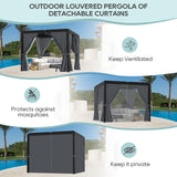 LVUYOYO Louvered Pergola 10' x 10', Outdoor Pergola with Adjustable Roof, Patio Aluminum Frame Metal Gazebo with Curtains and Netting for Patio, Backyard, Garden, Deck (Black) LVUYOYO