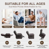 SELLERWE Lay Flat Dual Motor Power Lift Recliner Chair with Massage and Heat for Elderly, Breathable Leather Overstuffed Recliner Chairs, Infinite Position Lift Chairs for Sleeping,1PC,Brown SELLERWE