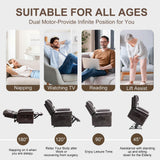CDCASA Dual Motor Lay Flat Lift Chairs Recliners for Elderly with Massage and Heat, Breathable Leather Infinite Position Large Sleeping Electric Power Lift Chair Recliner for Seniors, Brown CDCASA