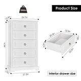 HOSTACK Dresser for Bedroom, 44" Tall Dresser with 5 Drawers, White Chest of Drawers with Storage, Modern Farmhouse Wood Dressers for Closet, Living Room, Hallway HOSTACK