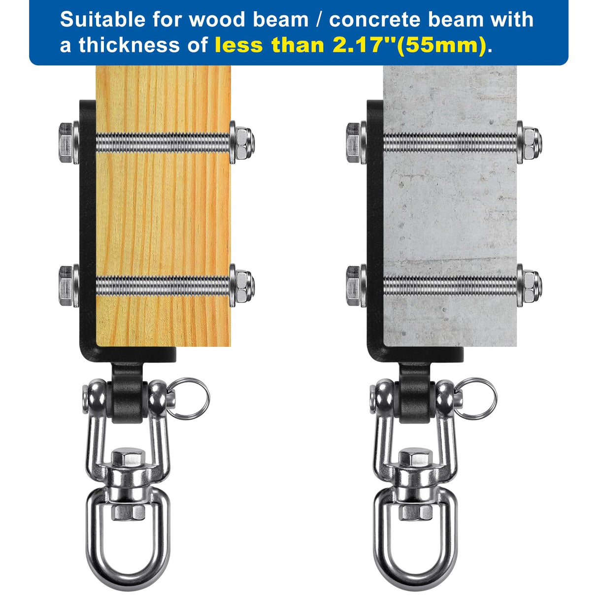 Dolibest Heavy Punching Bag Hanger, 360° Rotation I-Beam Mount for Boxing Muay Thai, Wood Beam Hook for Weight Strength Training Systems, Aerial Yoga & Hammock, Resistance Band (1000 LB Capacity) Dolibest