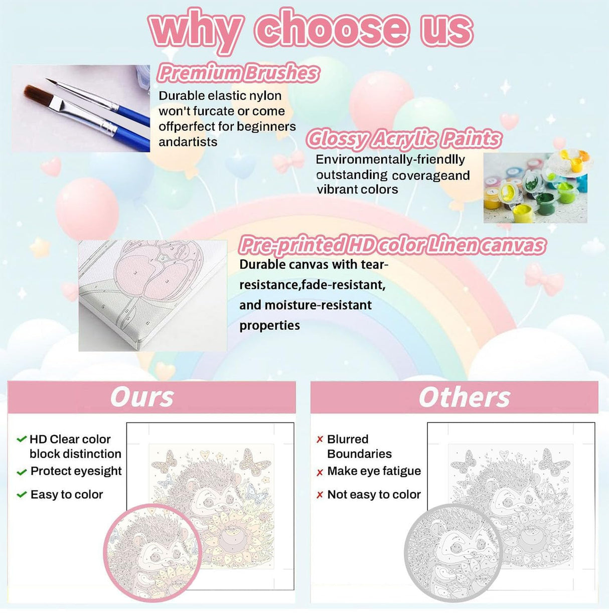 YarnWhimsy 4 Pack Paint by Numbers Kit for Kids with Frame- Animals Paint by Numbers for Kids Ages 4 8 12, Easy Horse Cat Hedgehog Koala DIY Acrylic Oil Painting Kits for Home Wall Decor(8X8inch) YarnWhimsy