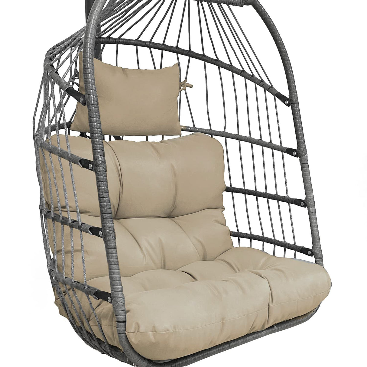 Enipate Outdoor Hanging Egg Chair Cushion, Water-Resistant Tufted Swing Basket Chairs Cushion Pads with Headrest Pillow Enipate