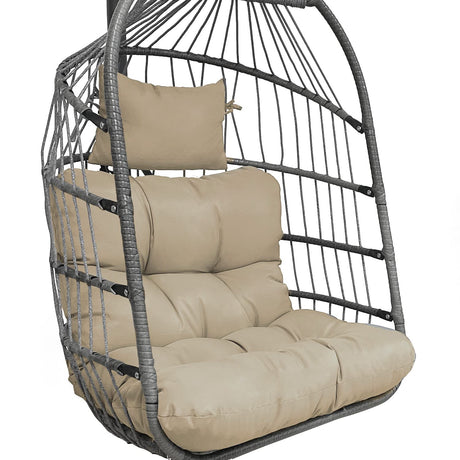 Enipate Outdoor Hanging Egg Chair Cushion, Water-Resistant Tufted Swing Basket Chairs Cushion Pads with Headrest Pillow Enipate