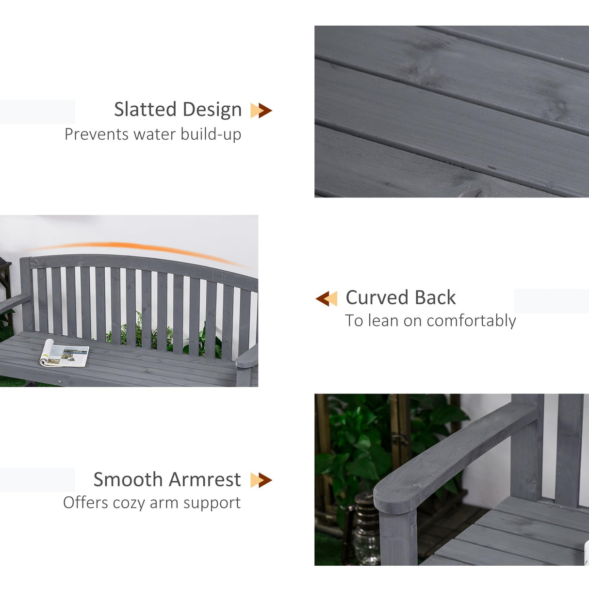 Outsunny 56" Grey Wooden Two-Seater Garden Bench with Backrest and Armrests Outsunny