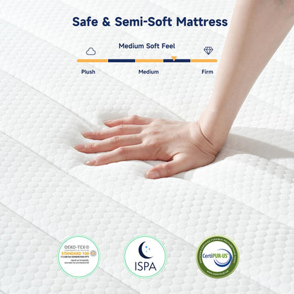 Z-hom Twin Mattress 8 Inch, Twin Size Mattresses Hybrid Innerspring Mattress in a Box, Twin Foam Spring Mattress with Motion Isolation & Pressure Relief for Twin Bed Frames, Medium Soft, White