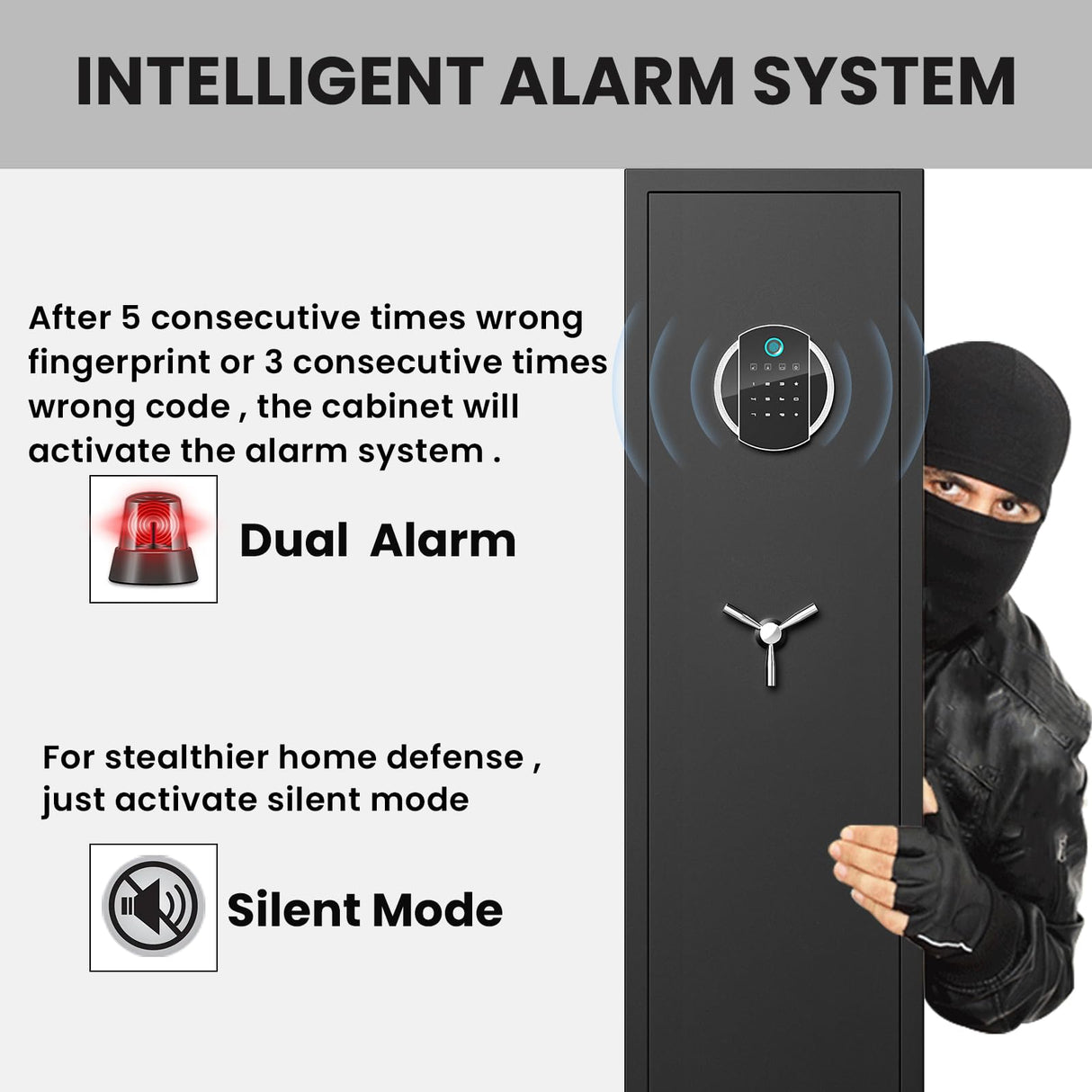 Omethey Gun Safe, 3-5 Gun Biometric Fingerprint Rifle Safe, Gun Safes for Home Rifle and Pistols with LCD Screen Keypad and Silent Mode, Rifle Gun Safe Omethey