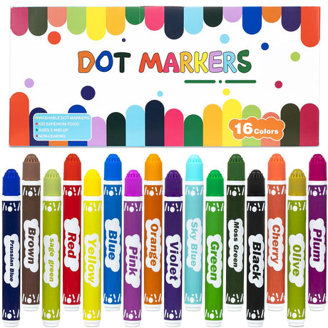 Bingo Markers 16 Color Bingo Daubers Washable Bingo Markers Drawing Coloring Arts and Crafts Supplies Dot Paint Marker Set DOSEWART
