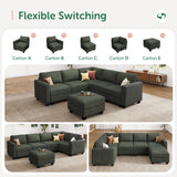 HONBAY Corduroy Modular Sectional Couch with Storage L-Shaped Sectional Couches for Living Room 6 Seater Modular Sofa, Green HONBAY