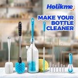 Holikme Bottle Brush Tube Cleaning Set with Long Handle, Cup Cleaner for Washing Narrow Neck Beer Wine Decanter Pipes Lids Sinks Cap Covers, White Holikme