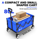 Bossicar Collapsible Folding Wagon, Outdoor Utility Grocery Large Wagon Cart Heavy Duty Foldable with Silent Universal Wheels, Adjustable Handle, Camping, Garden, Shopping (Blue, 80L) Bossicar