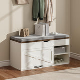 ChooChoo Storage Bench with Cushion, Shoe Bench with Lift Top Storage, Adjustable Shelf, Shoe Cabinet for Entryway, Living Room, Bedroom, Soft White & Brown ChooChoo