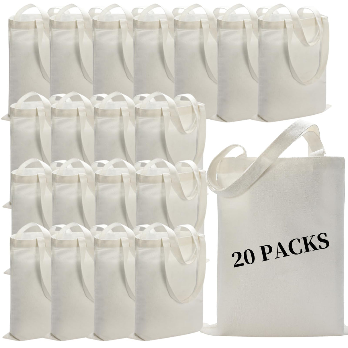 YOUKE OLA 20 Pack Sublimation Canvas Tote Bags Bulk Reusable Blank Large Canvas Tote Bags Washable Polyester Grocery Bags for Decorating and DIY Crafting 15x20 Inch, White YOUKE OLA