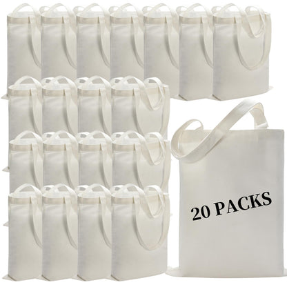 YOUKE OLA 20 Pack Sublimation Canvas Tote Bags Bulk Reusable Blank Large Canvas Tote Bags Washable Polyester Grocery Bags for Decorating and DIY Crafting 15x20 Inch, White