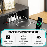 YOMILUVE 63" Farmhouse L Shaped Desk with Drawers & Storage Shelf, Corner Computer Desk with Power Outlets for Home Office, Executive Desk with Monitor Stand, Printer Shelf, Black YOMILUVE