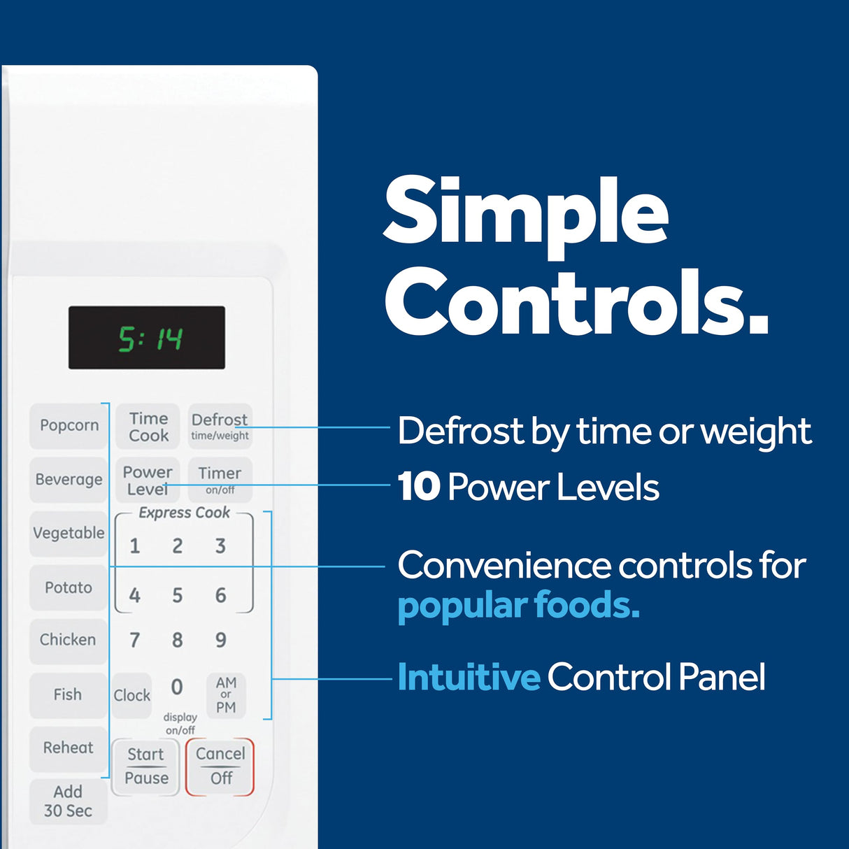 GE GCST14S1WWW Microwave Oven,1,100-watt 7 Auto Cooking Settings, Kitchen Essentials for The Countertop, Dorm Room or Apartment, Child-Lock Technology 1.4 Cu. Ft, White GE