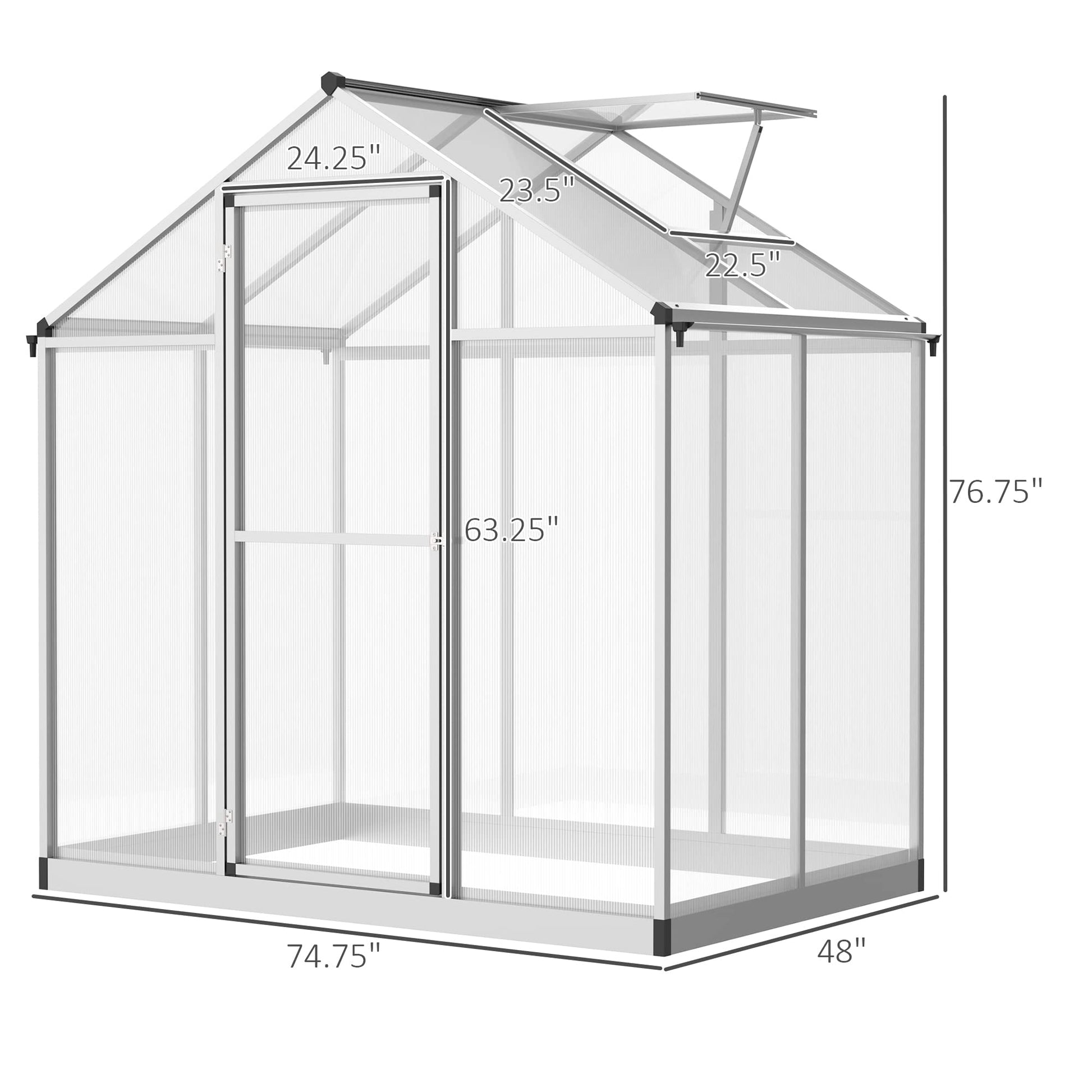 Outsunny 4' x 6' Walk-in Polycarbonate Greenhouse with Roof Vent for Ventilation & Rain Gutter, Heavy Duty Aluminum Green House, Hobby Greenhouse for Winter - WoodArtSupply