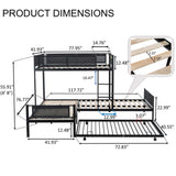 IHDKO Oversized L-Shaped Triple Bunk Bed with Trundle for Kids, Metal Quad Bunk Beds Twin Over Twin for 4 Kids, Modern 3 Bunkbeds with Ladders & Guardrails for Teens Girls Boys Adults, Black IHDKO