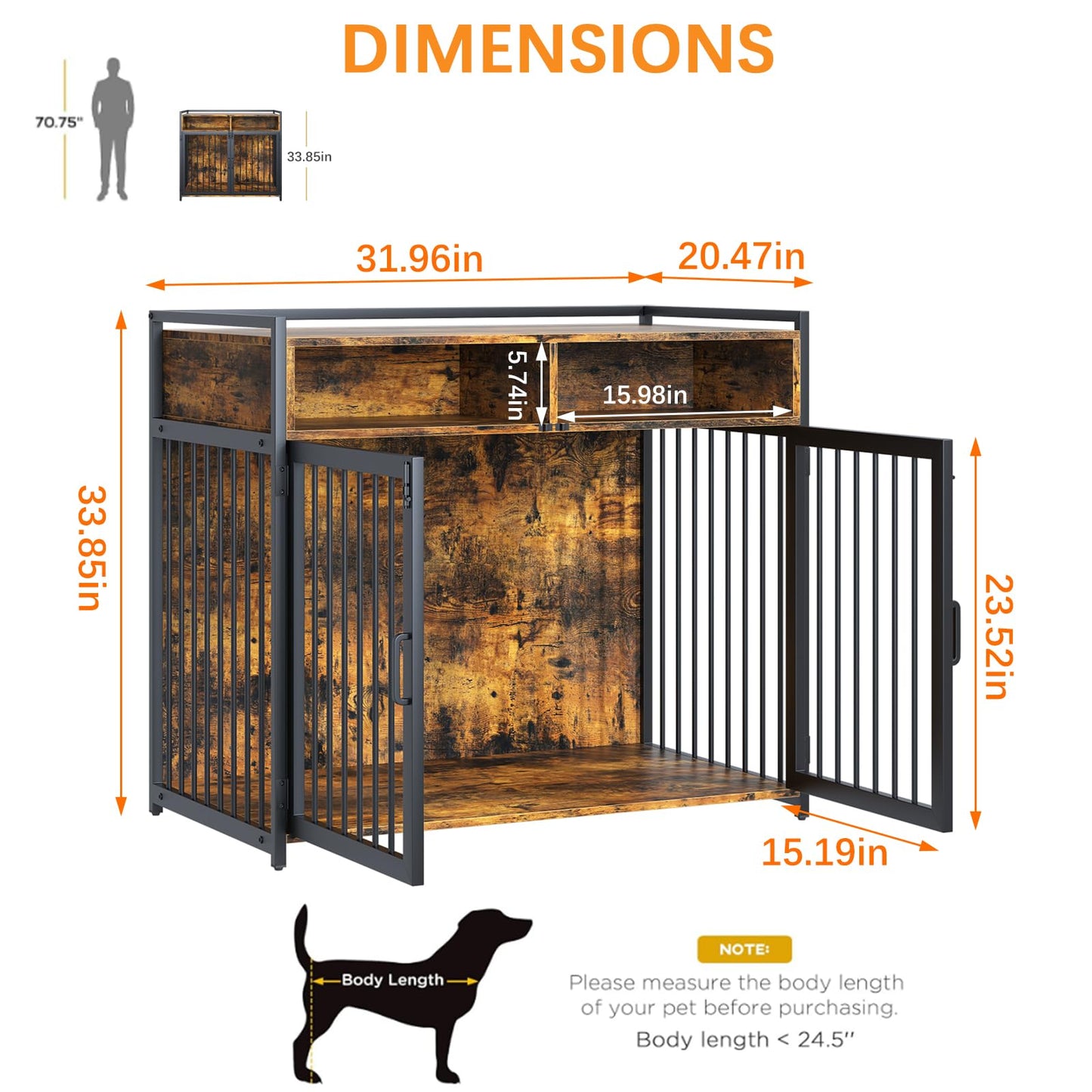 aboxoo Dogs Crate 32" Inches Furniture-Style Cages,Large Dog Kennels Indoor Use for Dogs,Heavy Duty Super Sturdy Dog Kennels with Storage and Anti-Chew(Rustic Brown)