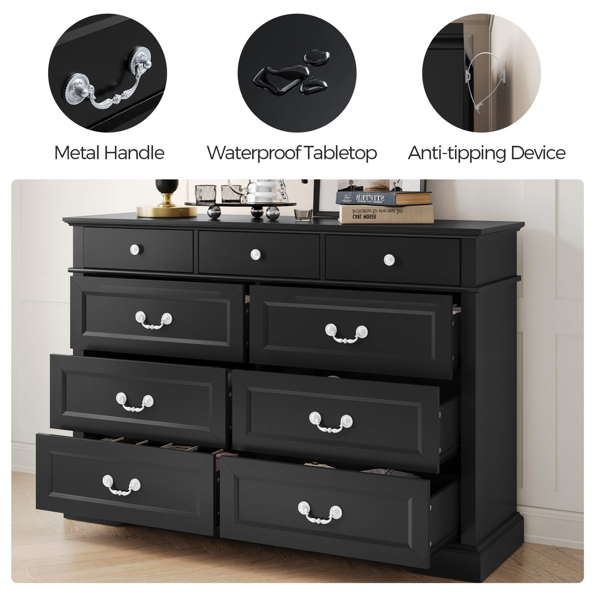 LINSY HOME Drawers Dresser for Bedroom, Wood Bedroom Dresser Farmhouse Drawer Chest, Tall Dresser for Closet, Dressers Organizer for Living Room, Closet, Hallway LINSY HOME