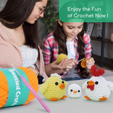 NestledCrafts Beginners Crochet Kit, Amigurumi Crochet Animal Kit, Easy Learn to Crochet with Step-by-Step Video Tutorials, 3PCS The Chick Family for Kids & Adults NestledCrafts