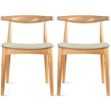 2xhome Set of 2 Contemporary Farmhouse Real Solid Wood Cushion Seat Dining Chairs Elbow Side Chair (Natural-Beige Seat) 2xhome