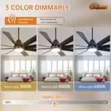 Sofucor 72 Inch Ceiling Fans with Lights and Remote, Large Black Ceiling Fan with Light 6-Speed 3 CCT Dimmable, Outdoor Ceiling Fan 8 Blades 3-Timer Reversible DC Motor for Living Room Office Patio Sofucor