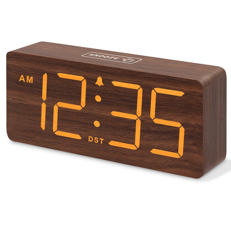 DreamSky Wooden Digital Alarm Clock for Bedroom - Desk Clocks with Large Numbers for Living Room, Office, Dimmer, USB Port, Loud Alarm for Heavy Sleepers with Volume Control, DST, Wood Decor & Gifts DreamSky