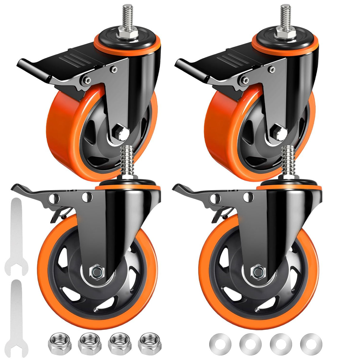 Stem Caster Wheels 4 inch Locking Threaded Stem Casters Set of 4 Heavy Duty, 1/2"-13 x 1(Stem Diameter 1/2",Stem Length 1"), No Noise Swivel Casters Industrial Castor Wheels for Cart, Furniture TAYLOON