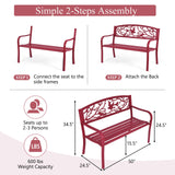 Giantex 50”Outdoor Bench with Cast Iron Backrest & Ergonomic Armrest,600 lbs Steel Metal Frame, Garden Bench for Park Front Porch Patio Lawn Backyard Balcony Path Entryway Deck, Red Bird Pattern Giantex