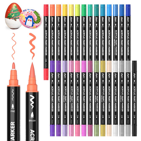 Shuttle Art 28 Colors Dual Tip Acrylic Paint Markers, Brush Tip and Fine Tip Acrylic Paint Pens for Rock Painting, Ceramic, Wood, Canvas, Plastic, Glass, Stone, Calligraphy, Card Making, DIY Crafts Shuttle Art