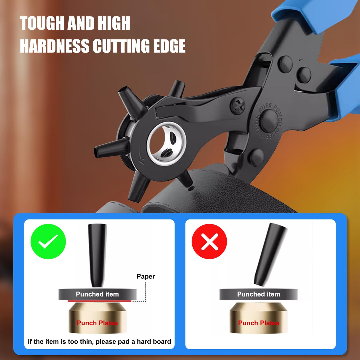 Diyife Professional Leather Hole Puncher, Full Set Punch Tool Kits for Belt, Watch Band, Shoe, Crafting, Handbag Straps, Fabric, with Extra Punch Plates and Ruler, Multi Hole Sizes Make - Blue Diyife