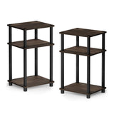 Furinno Just 3-Tier Turn-N-Tube End Table / Side Table / Night Stand / Bedside Table with Plastic Poles, 2-Pack, Columbia Walnut/Black Furinno