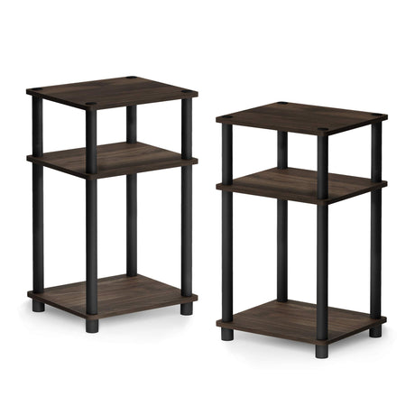 Furinno Just 3-Tier Turn-N-Tube End Table / Side Table / Night Stand / Bedside Table with Plastic Poles, 2-Pack, Columbia Walnut/Black Furinno